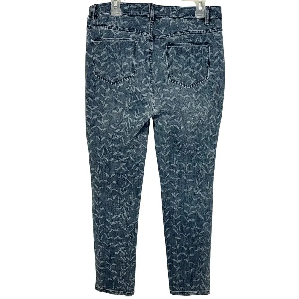 Soft Surroundings Leaf Vine Floral Slim Straight Jeans Blue Size M